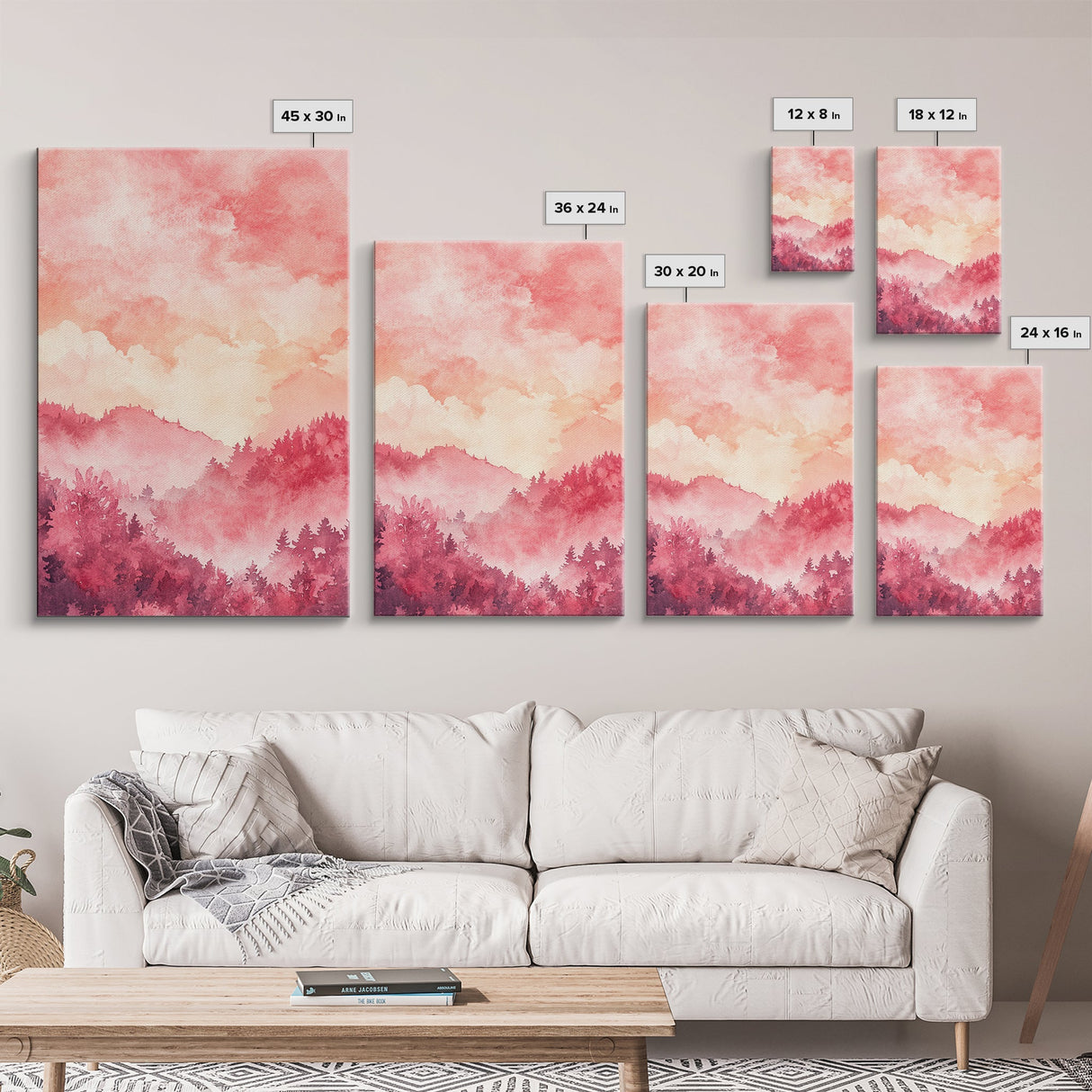Pink Mountain Sunset Canvas Print, Landscape Painting, Smoky Mountain Art, Pink Orange Wall Art, Bedroom Art, Artistic Decor, Living Room Art