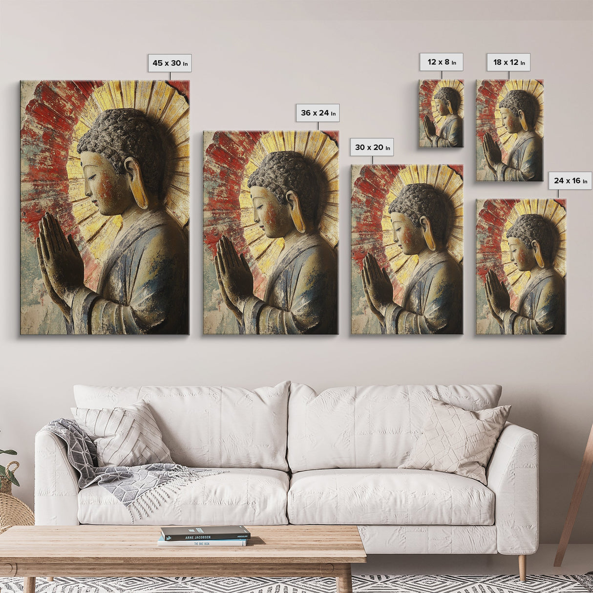 Buddha Prayer Sculpture Framed Canvas Print Zen Wall Art Rustic Decor Sacred Geometry Wall Art Therapy Art Living Room Art Buddha Art
