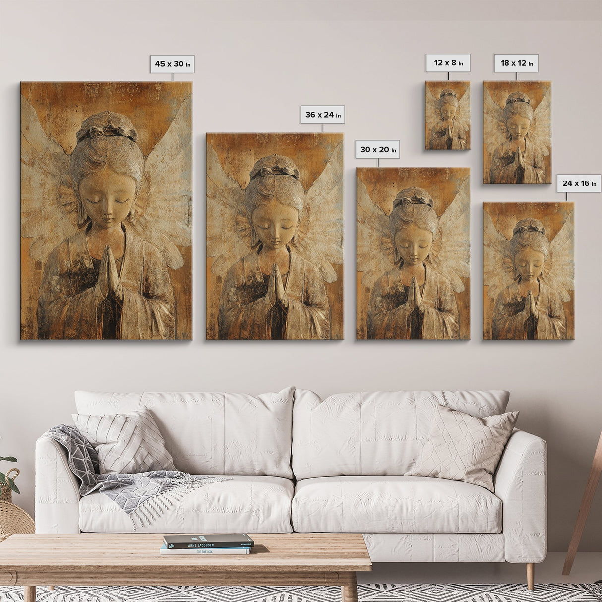 Serene Angel Sculpture Framed Canvas Print Angels Wall Art Rustic Wall Art Therapy Art Sacred Peaceful Art Living Room Décor