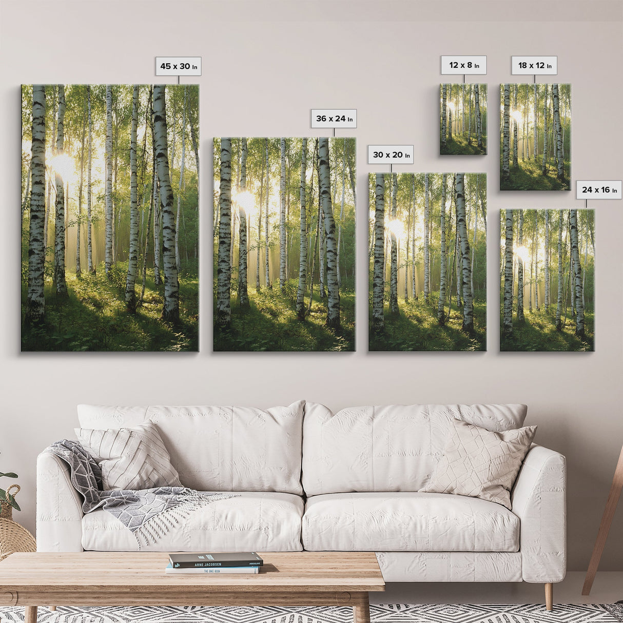 Morning Sunlight Birch Tree Art Canvas Print Natural Landscape Gift Rustic Farmhouse Vertical Artwork Home Decor Above Bed