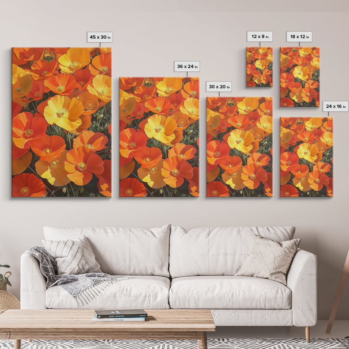 Vibrant Poppy Canvas Print with California Wildflower Art, Bright Floral Rustic Decor, Farmhouse Nature Landscape for Living Room