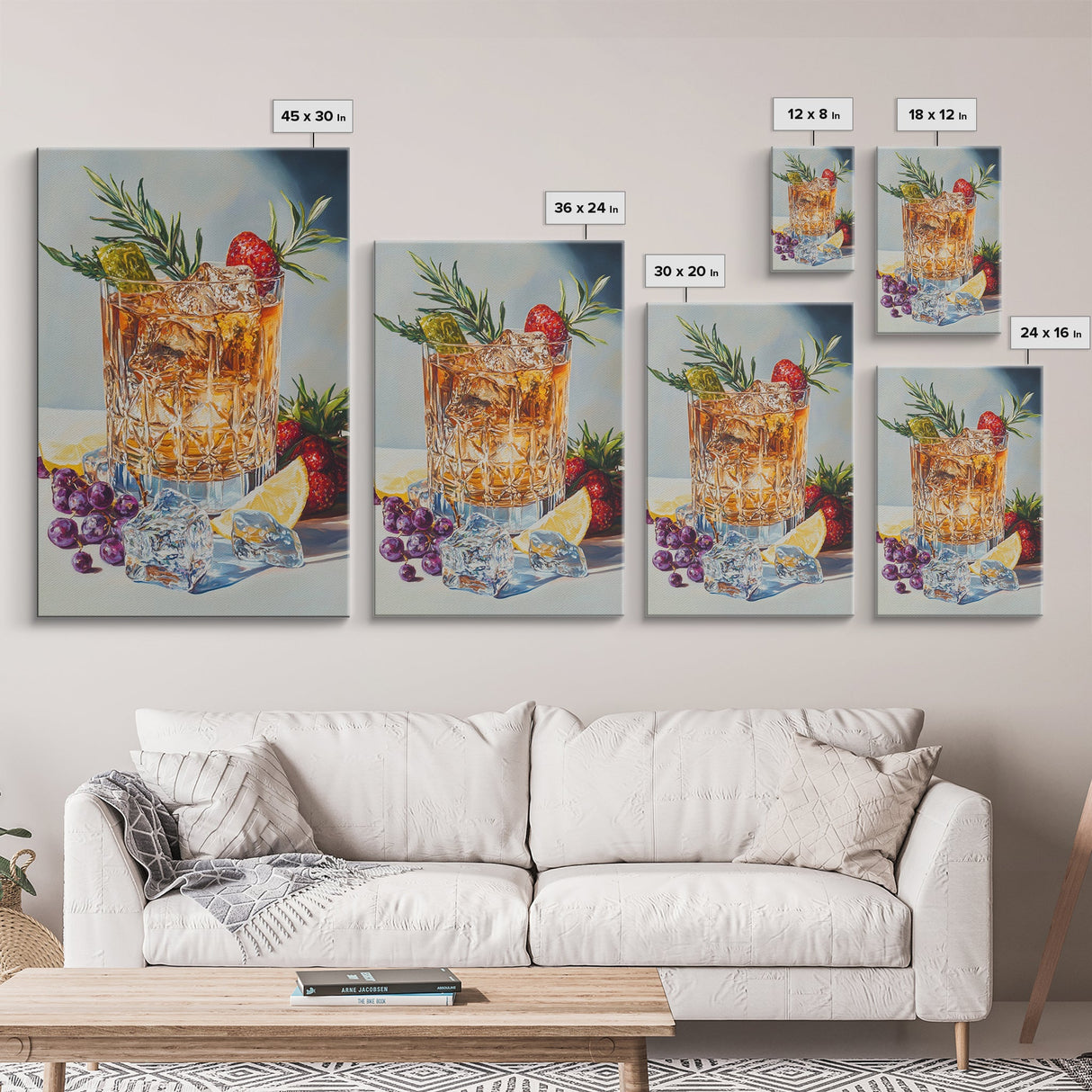 Whiskey Glass Canvas Print | Rustic Bar Kitchen Wall Art | Coastal Decor Martini Painting | Living Room Gift Idea for Him Art Print