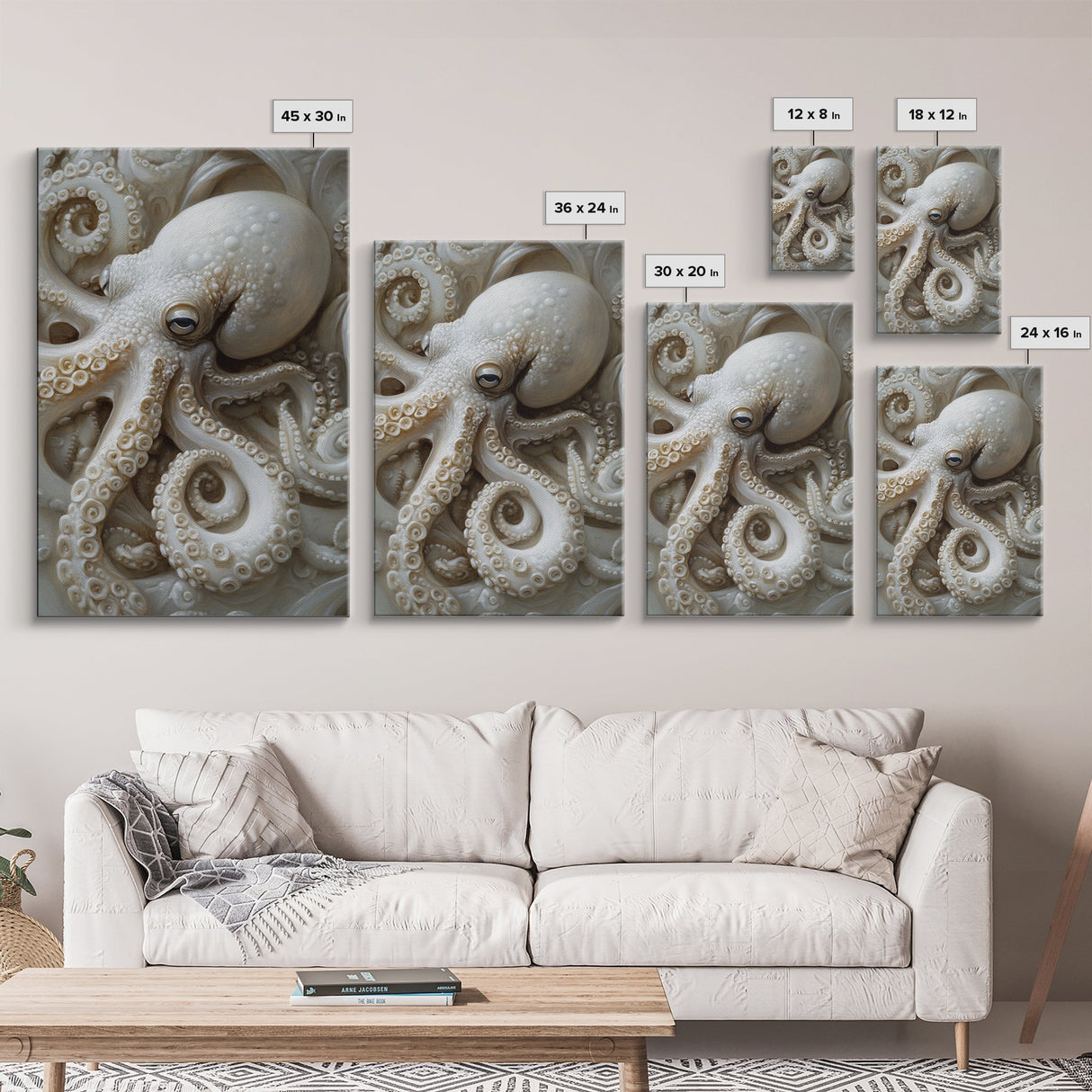 Octopus Art Framed Canvas Print with Intricate Nautical Decor and Ocean-Inspired Details, Rustic Coastal Wall Art Perfect Gift Idea