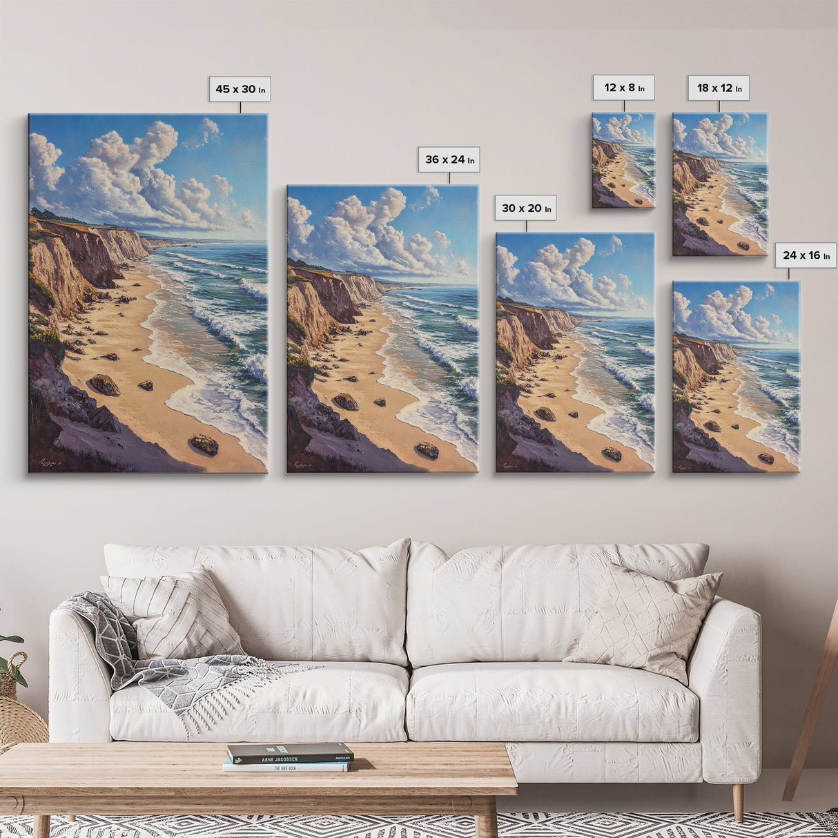 Sunny Beach Landscape Framed Canvas Print Coastal Seascape Painting Nautical Wall Art Gift Idea Bedroom Decor Rustic Nautical Painting