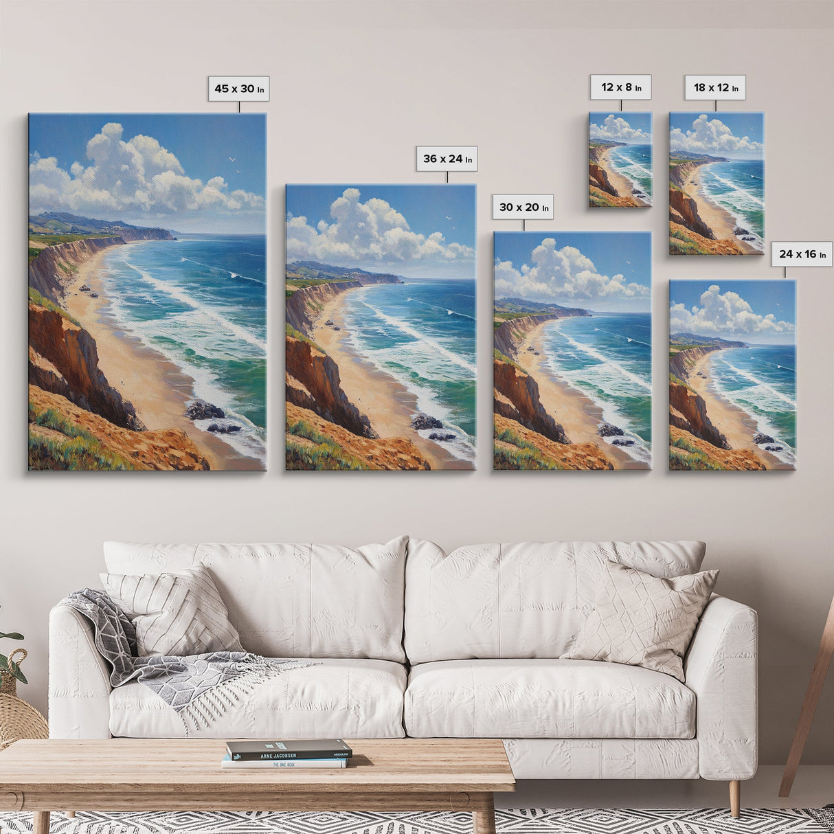 Panoramic Coastal Framed Canvas Print Blue Ocean View Nautical Landscape Art Extra Wide Wall Art Nautical Decor Living Room Beach Artwork