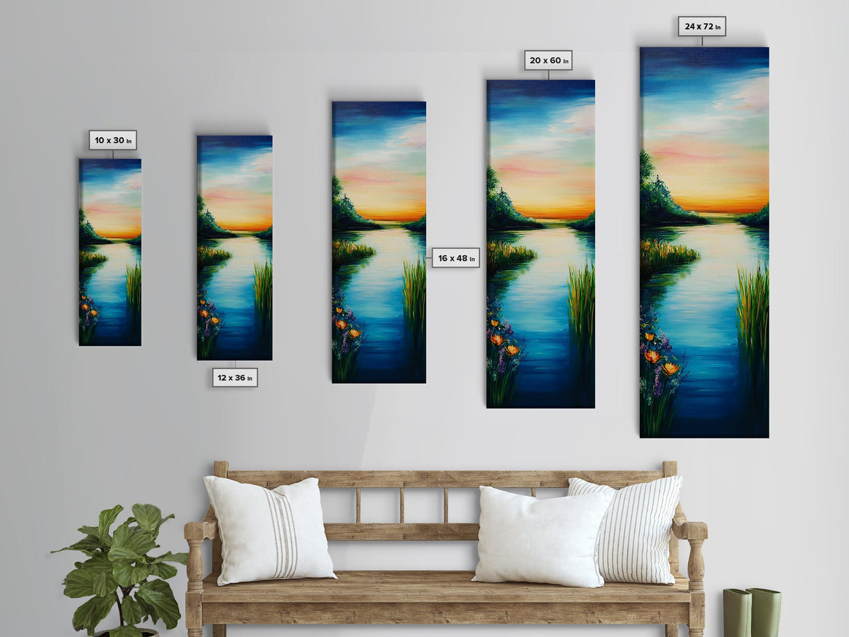 Sunset Lake, Smoky Mountain Art, Moody Art, Panoramic Art, Above Couch Art, Coastal Wall Art, Tall Narrow Art, Canvas Print