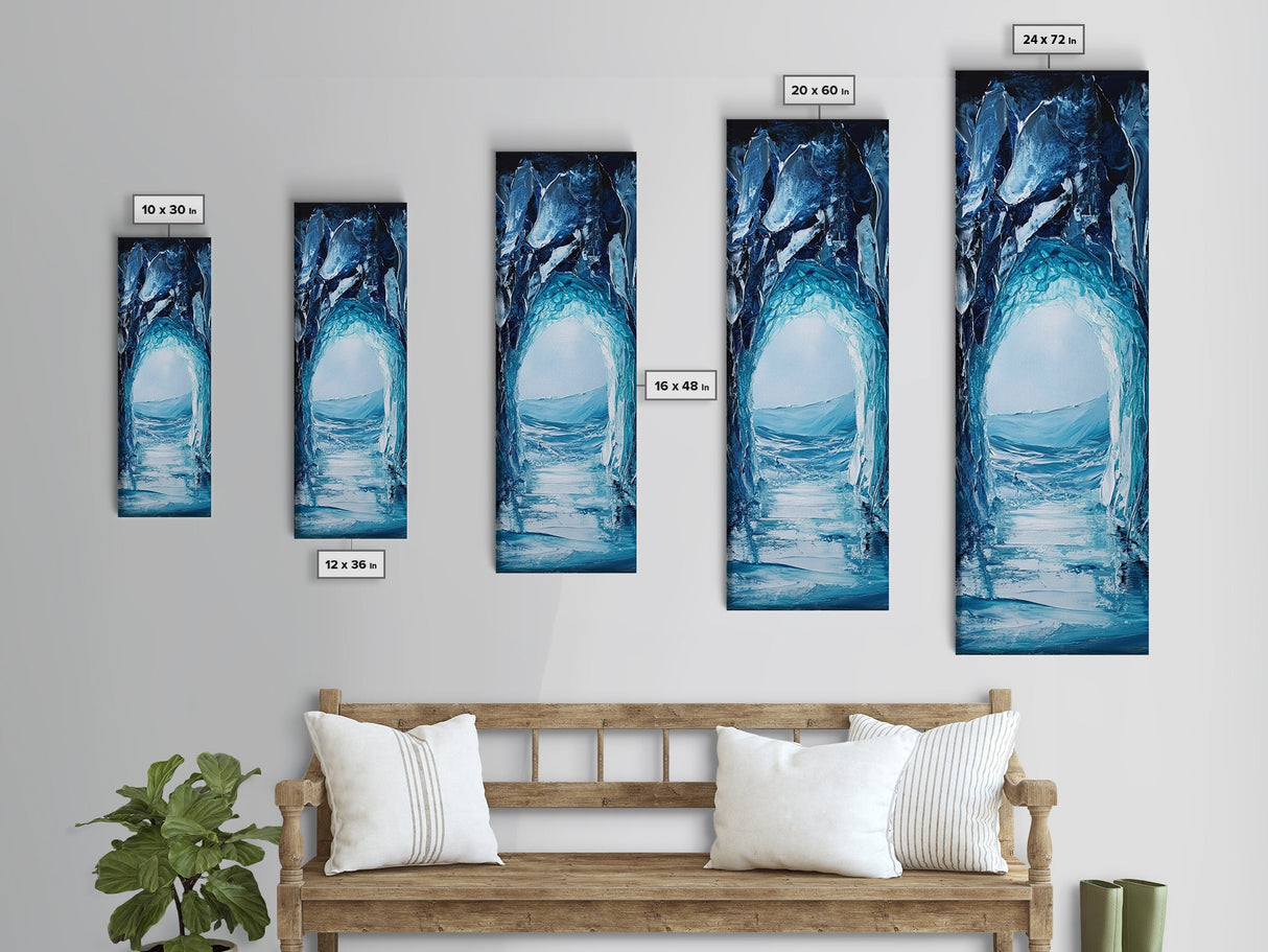 Ice Cave, Seascape Painting, Nautical Decor, Coastal Landscape Art, Blue and Green Wall Art, Abstract Art, Framed Canvas Print