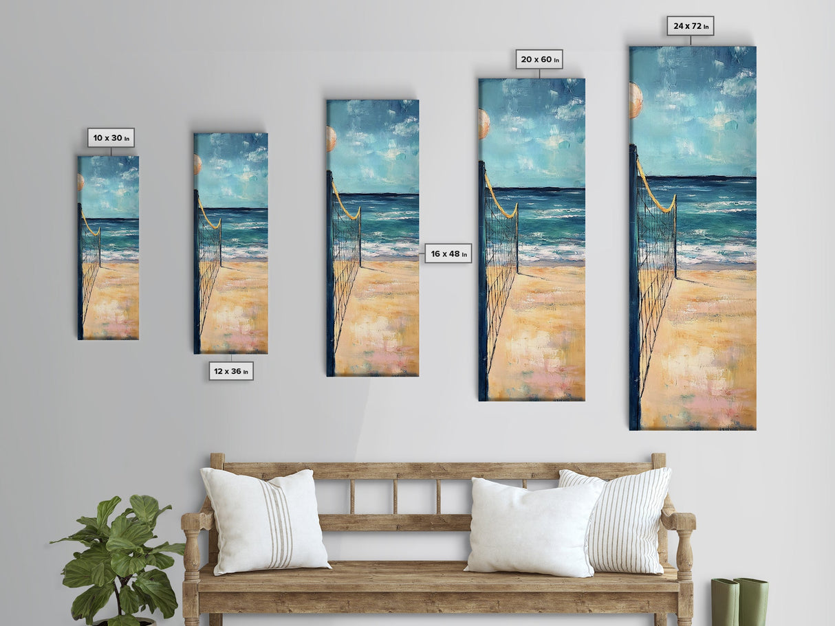 Volleyball Net, Seaside Sport, Nautical Wall Art, Beach House Art, Coastal Decor, Living Room Art, Framed Canvas Print, Extra Wide Art