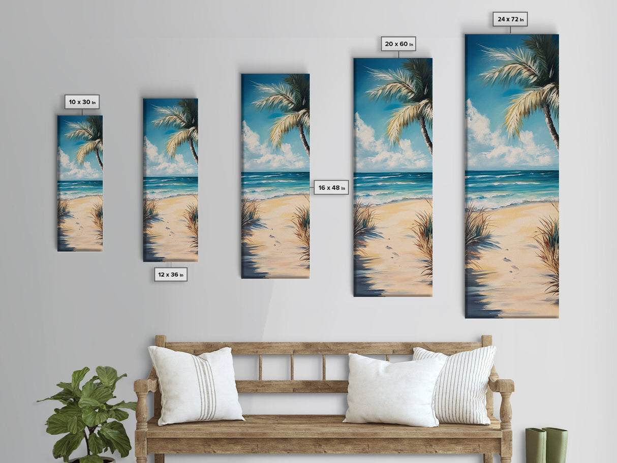 Tropical Beach, coastal painting, nautical decor, palm tree painting, Hawaii art, coastal cowgirl wall art, Framed Canvas Print