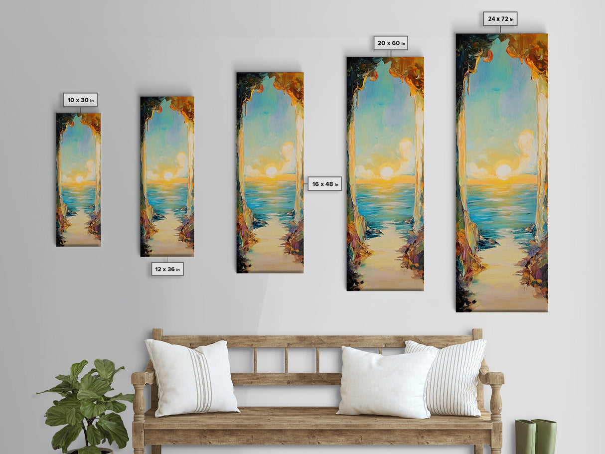 Sunset Cove, coastal painting, ocean view, seascape painting, nautical decor, coastal wall art, Framed Canvas Print