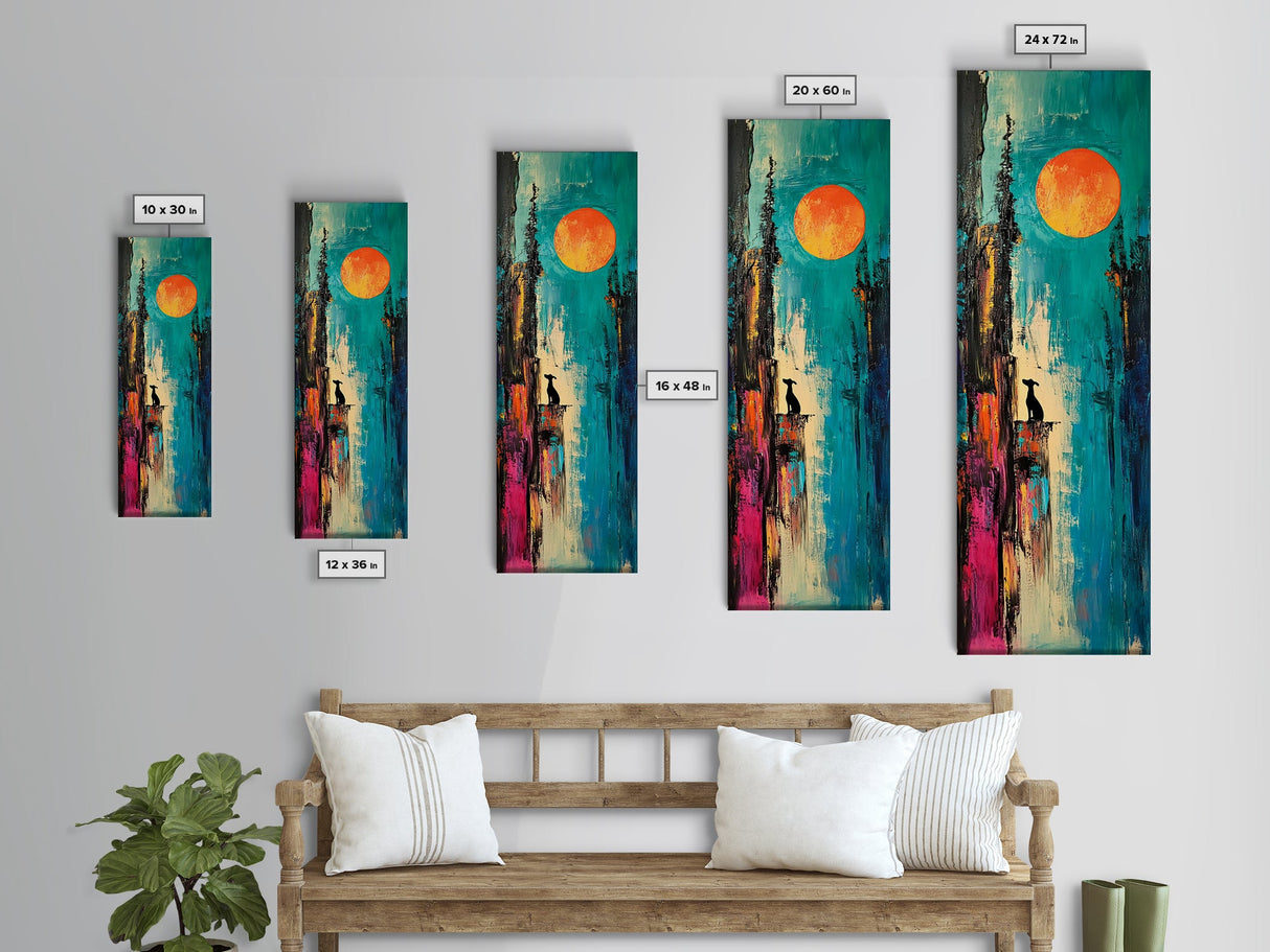 Lone Howl, southwest wall art, desert painting, moon oil painting, silhouette painting, rustic art, teal wall art, Canvas Print