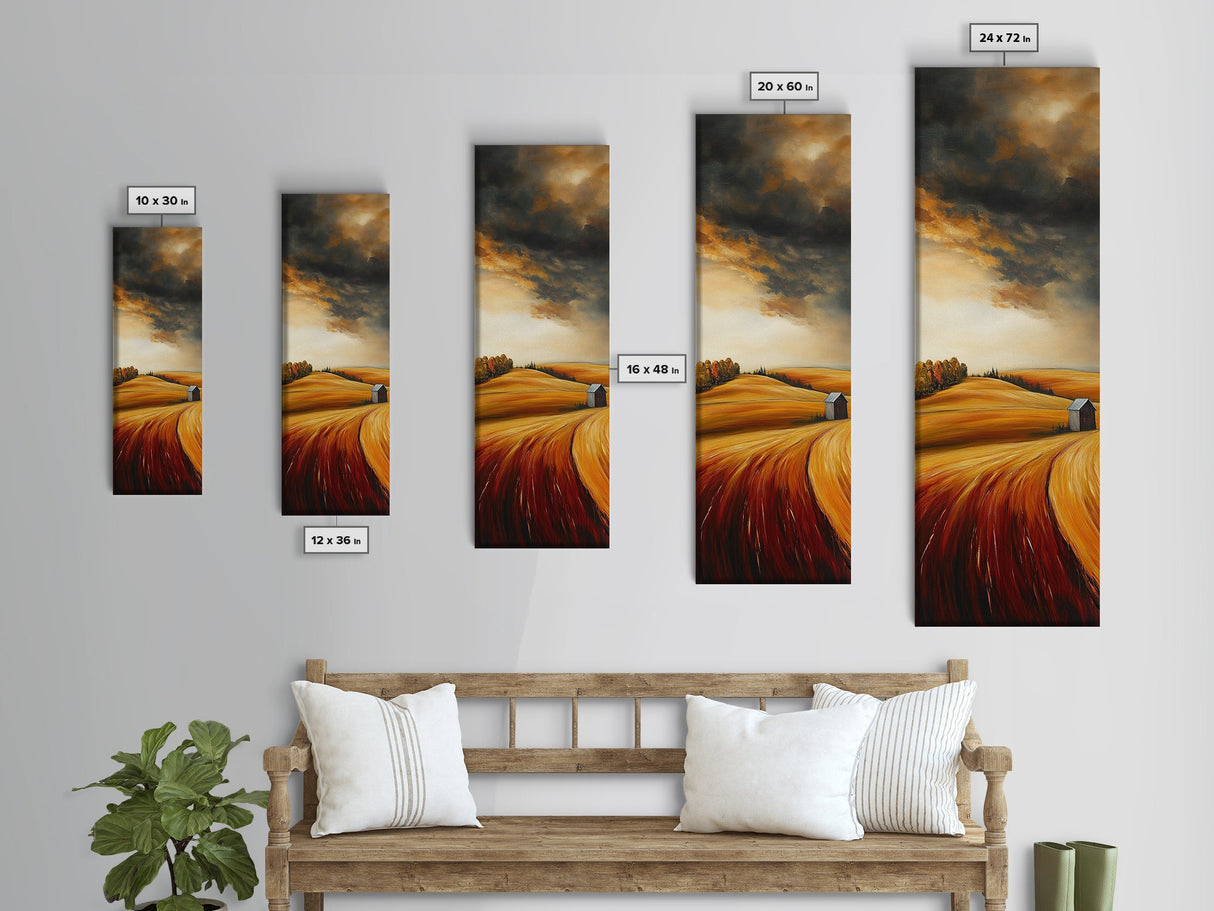 Autumn Fields, Stormy Sky, Golden Wheat, Canvas Print, barn landscape oil painting, farmhouse art, rustic wall art, fall decor