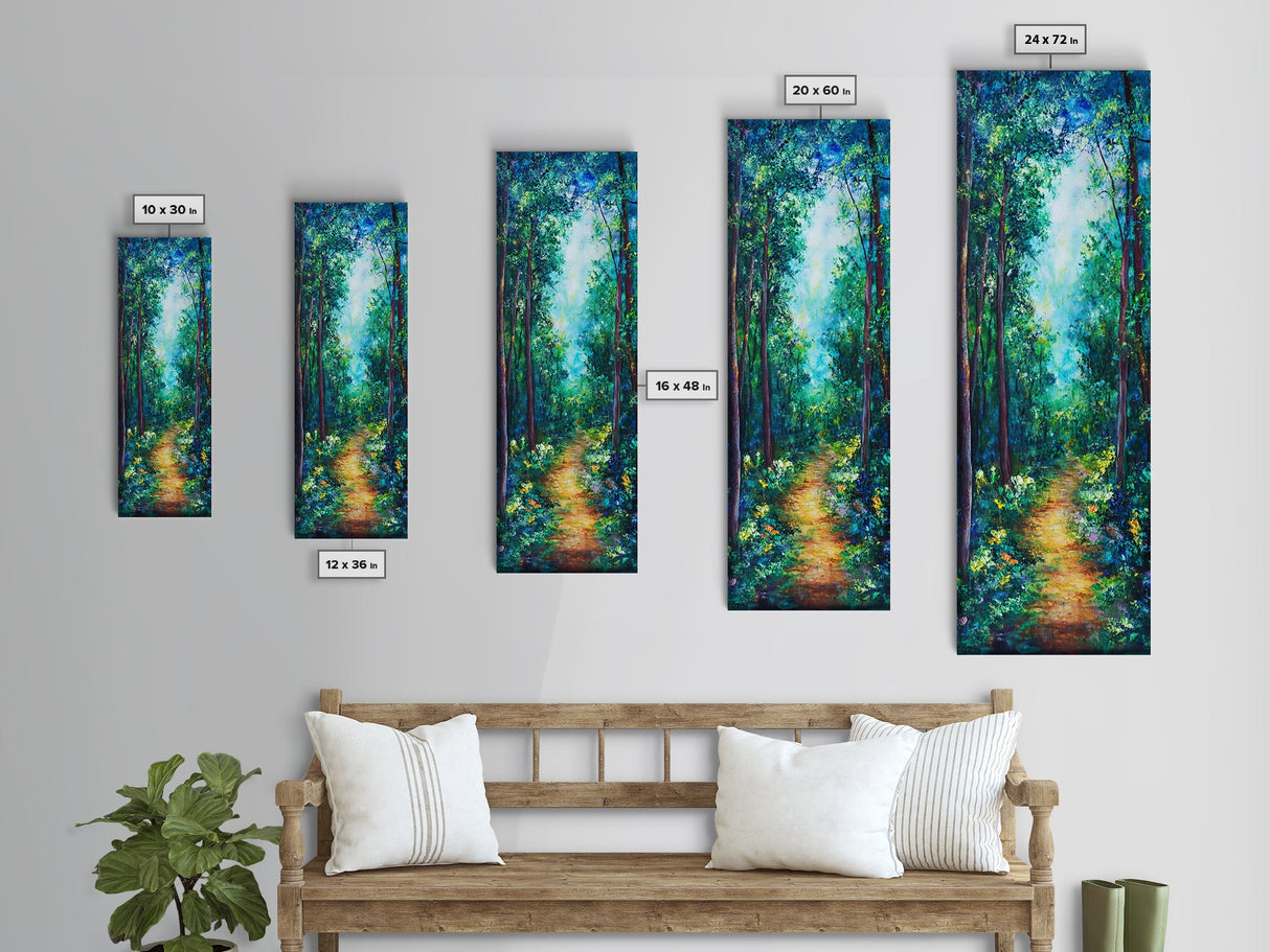 Forest Path Painting, Landscape Painting, Green Wall Art, Pine Tree Art, Above Sofa Art, Framed Canvas Print, Bedroom Art