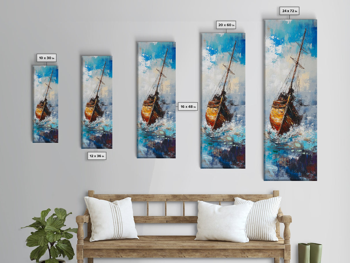 Shipwreck, nautical wall art, seascape painting, coastal landscape art, rustic decor, ocean wall art, Framed Canvas Print