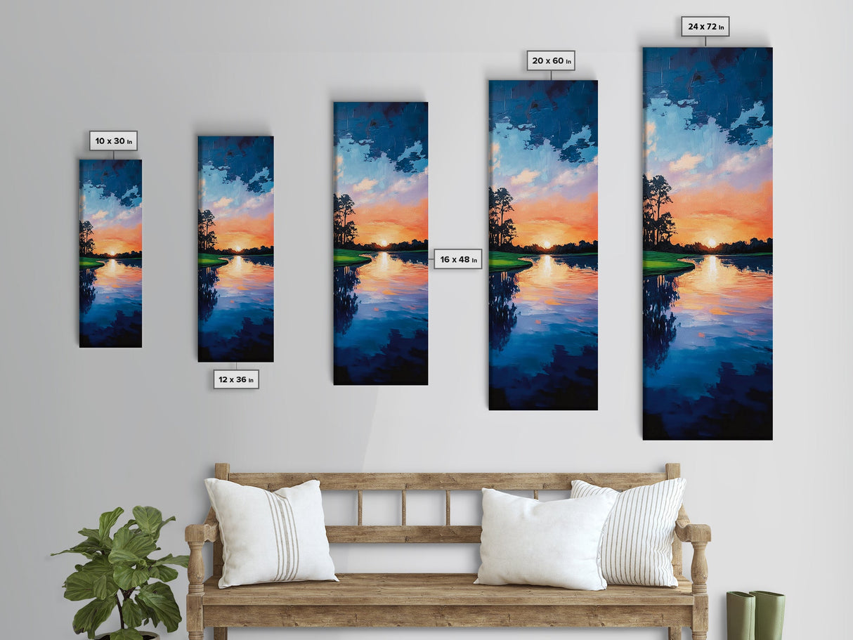 Lake Sunset, Reflections, Moody Art, Framed Canvas Print, Coastal Landscape Art, Horizontal Wall Art, Above Sofa Art