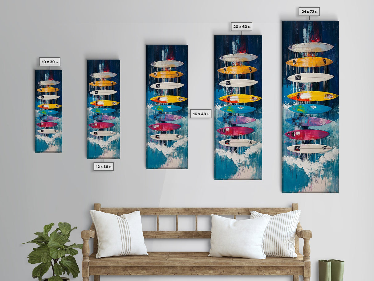 Surfboard Art, Coastal Decor, Framed Canvas Print, Surf Wall Art, Nautical Painting, Beach House Art, Living Room Art