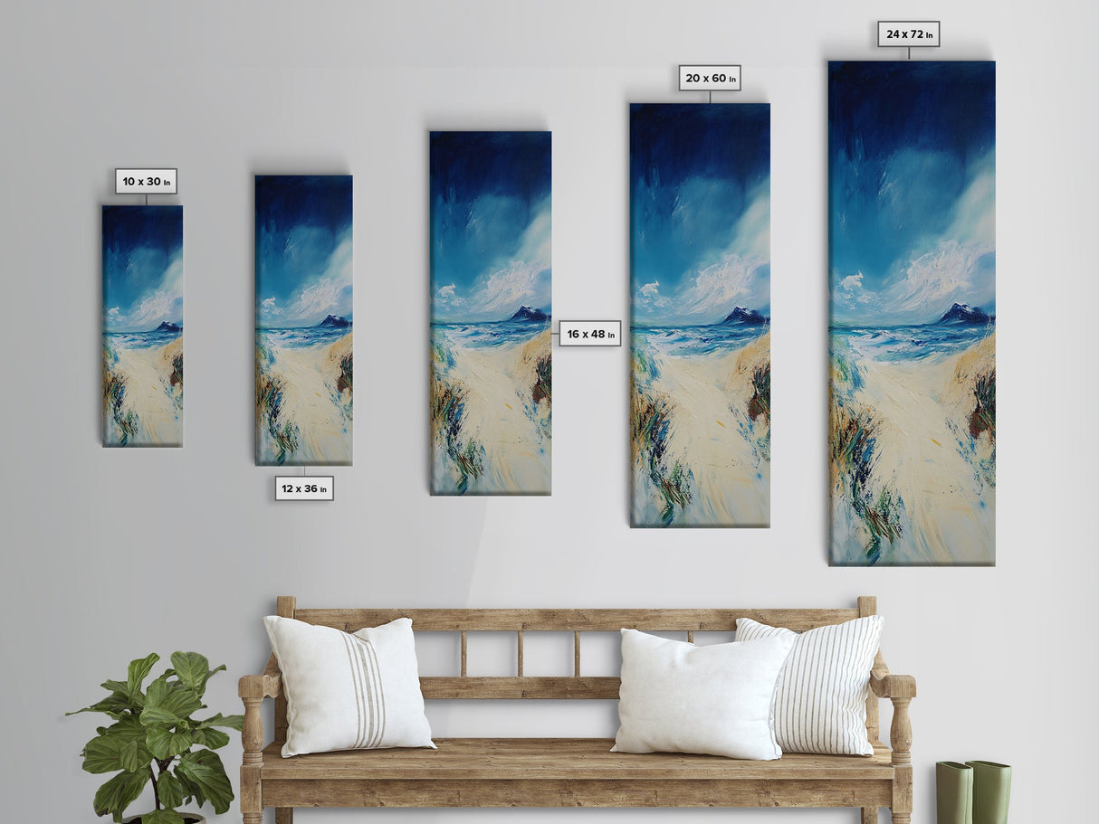 Windy Dunes, coastal landscape art, framed canvas print, nautical decor, Ireland painting, beach house wall art