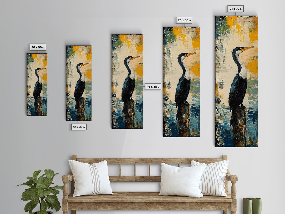 Abstract Bird Art, Coastal Wall Art, Nautical Decor, Bird Art Print, Framed Canvas Print, Rustic Wall Art, Vertical Wall Art