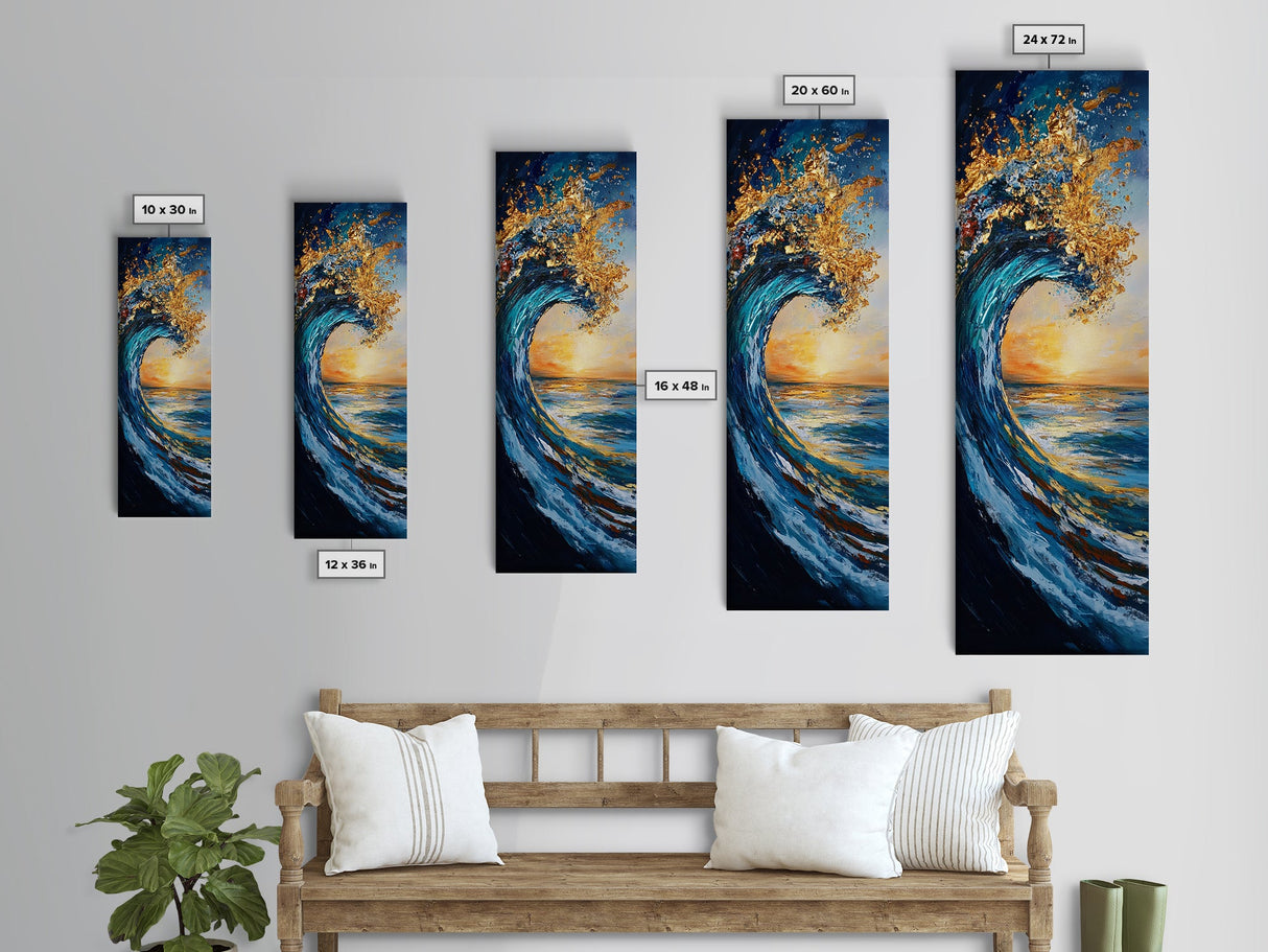Ocean Wave Art, Surf Wall Art, Coastal Decor, Framed Canvas Print, Nautical Painting, Moody Art, Extra Wide Art, Seascape Painting