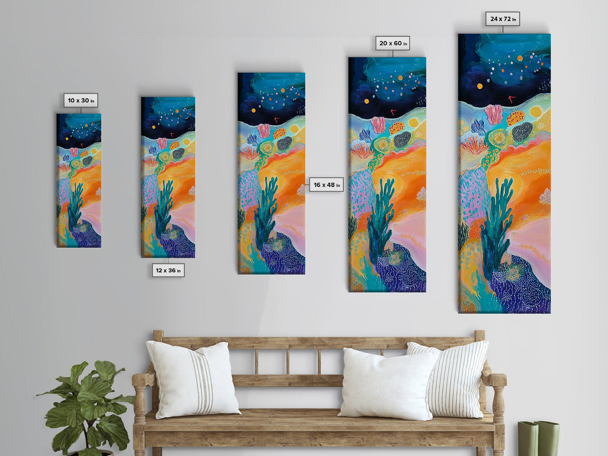 Vibrant Ocean, coastal decor, tropical wall art, octopus art, colorful beach painting, framed canvas print, nautical painting