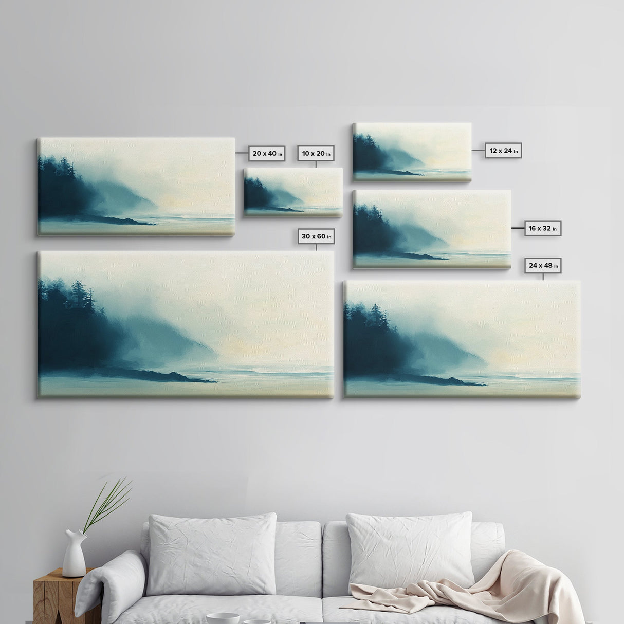 Misty Forest, smoky mountain art, pine tree art, moody art, wabi sabi wall art, green wall art, bedroom art, Framed Canvas Print