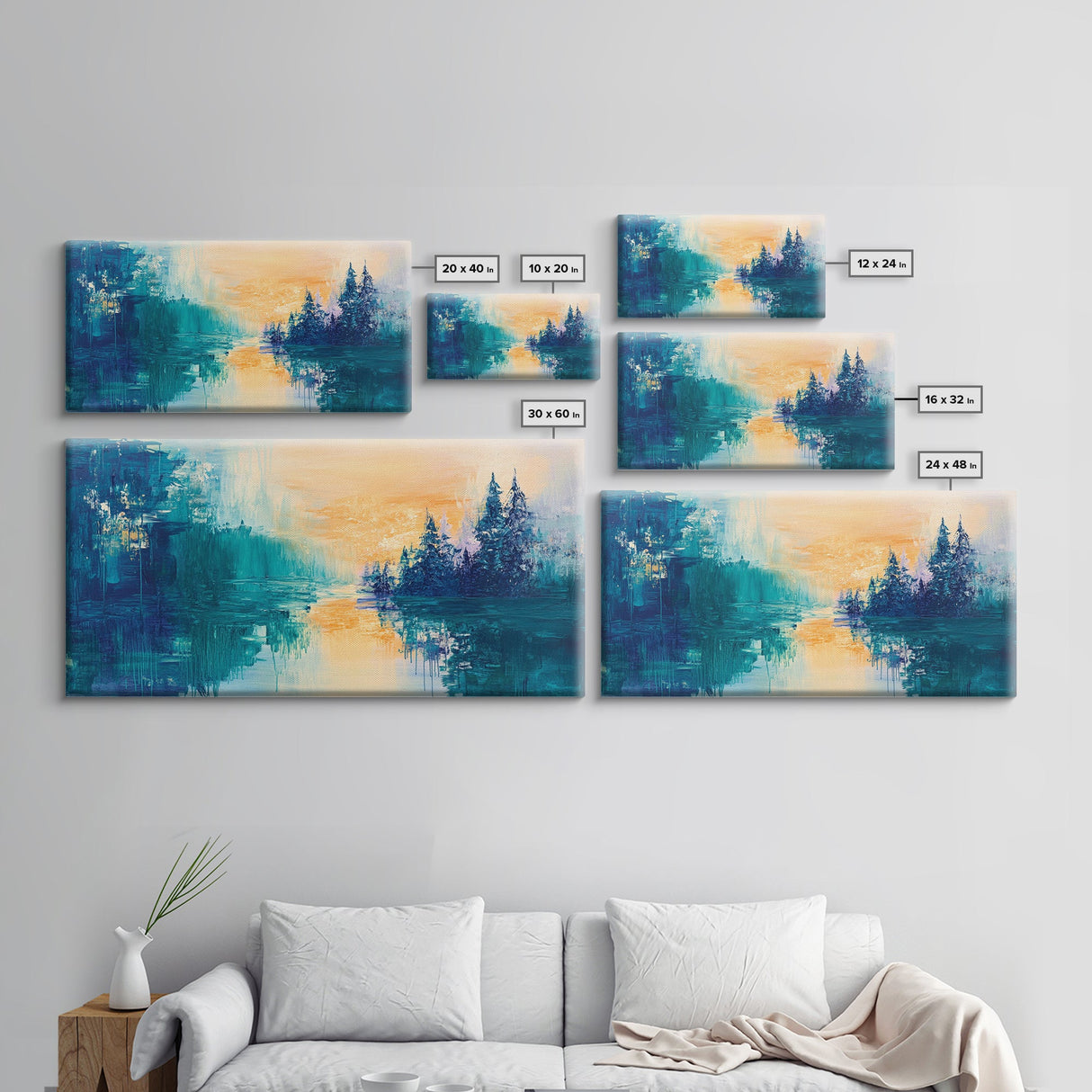 Twilight Reflection, mountain painting, sunset painting, extra wide art, horizontal wall art, Canvas Print, rustic wall art