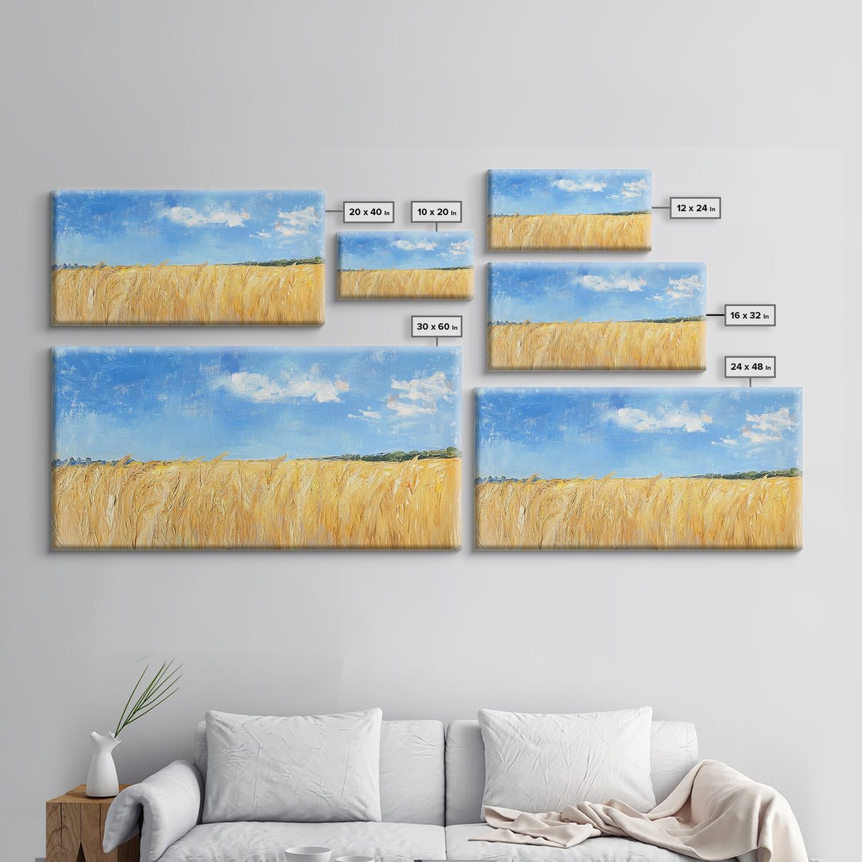 Wheat Field, landscape painting, farmhouse art, rustic wall art, extra wide art, bedroom art, framed canvas print, gift idea