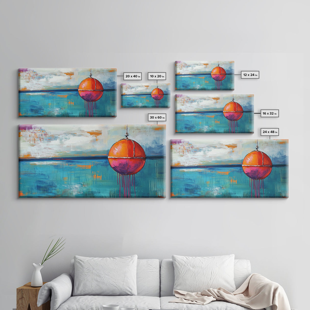 Nautical Buoy Painting, coastal wall art, blue and green wall art, nautical decor, ocean painting, framed canvas print, rustic decor