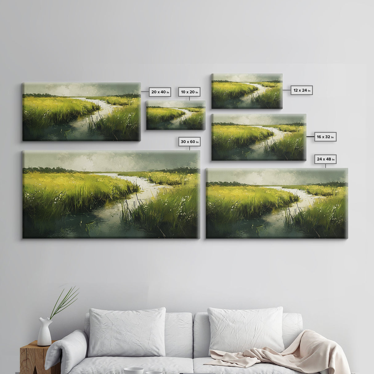 Marshland Landscape Art, nature painting, green wall art, botanical prints, landscape painting, framed canvas print, rustic decor