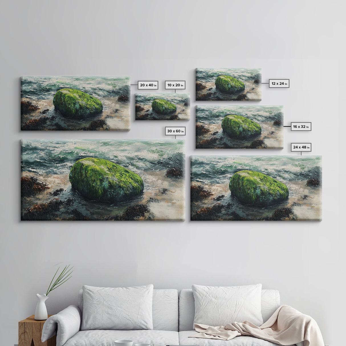 Mossy Rock, Ireland painting, framed canvas print, coastal wall art, nautical wall art, moody art, original painting, rustic decor