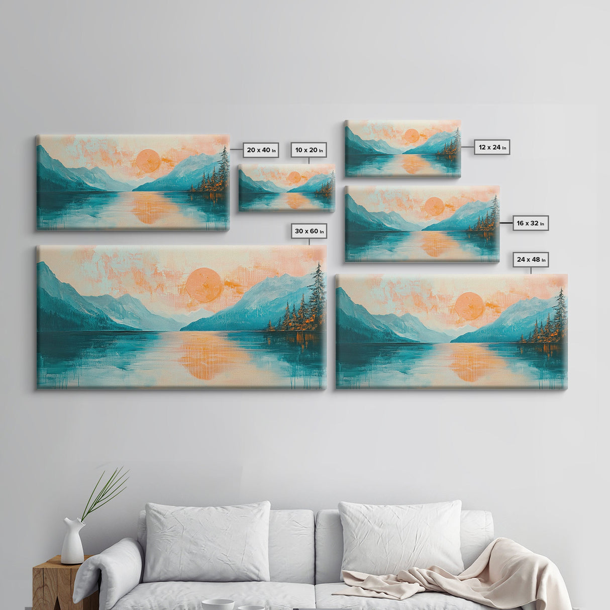 Sunset Lake, lake Tahoe art, framed canvas print, pink orange wall art, horizontal wall art, seascape painting, coastal decor