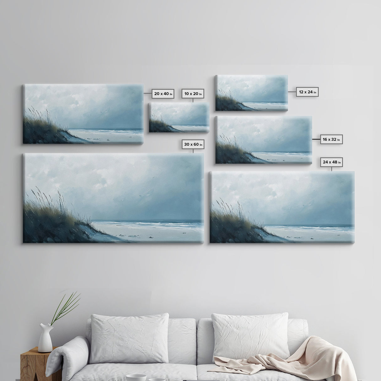 Seascape painting, coastal wall art, framed canvas print, beach painting, nautical decor, extra wide art, panoramic wall art