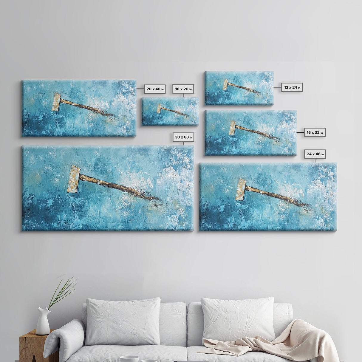 Wabi sabi art, minimalist art, framed canvas print, extra wide art, abstract painting, rustic wall art, textured blue wall decor