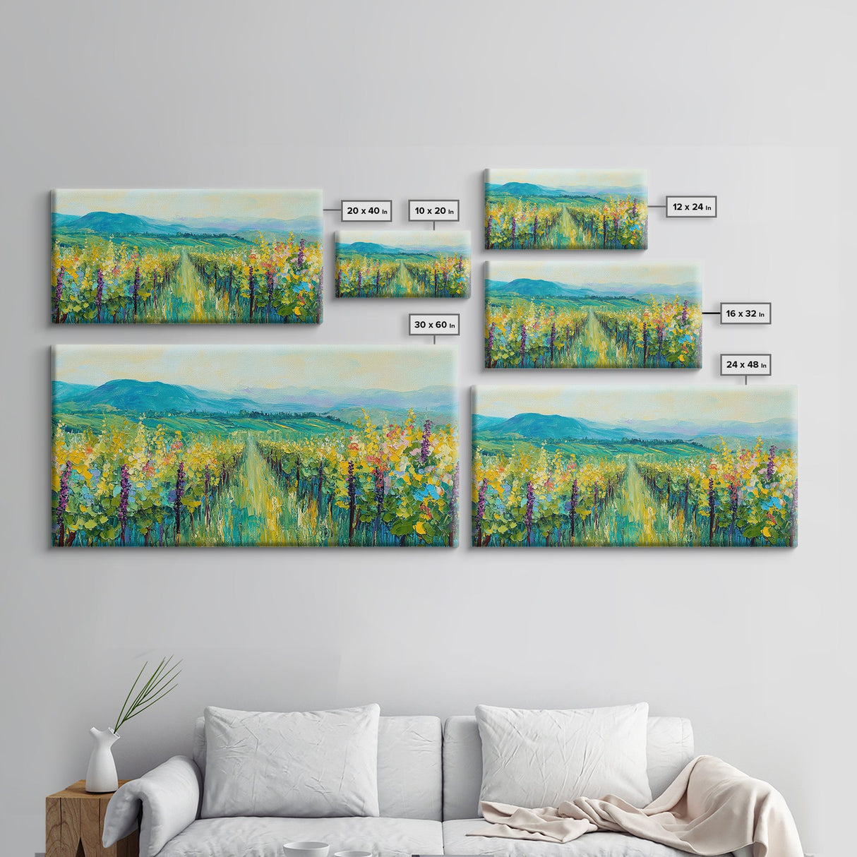 Vineyard Landscape, impressionist painting, framed canvas print, green wall art, farmhouse art, rustic decor, above bed wall art