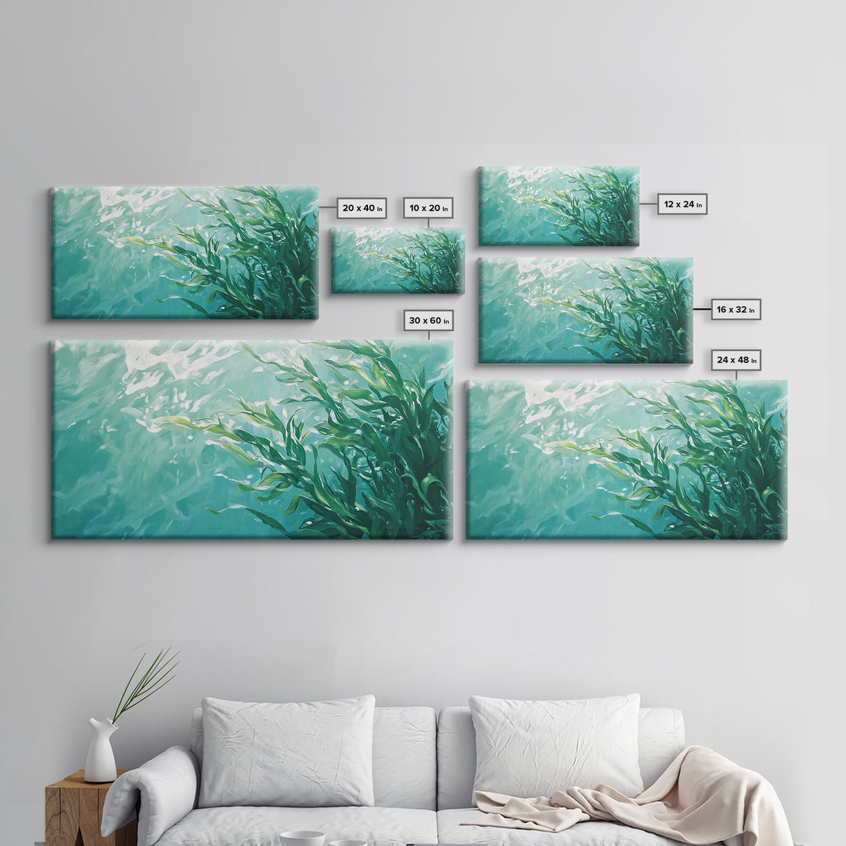 Kelp Forest Art, Coastal Landscape Art, Nautical Wall Art, Framed Canvas Print, Ocean Inspired Artwork, Blue and Green Wall Art