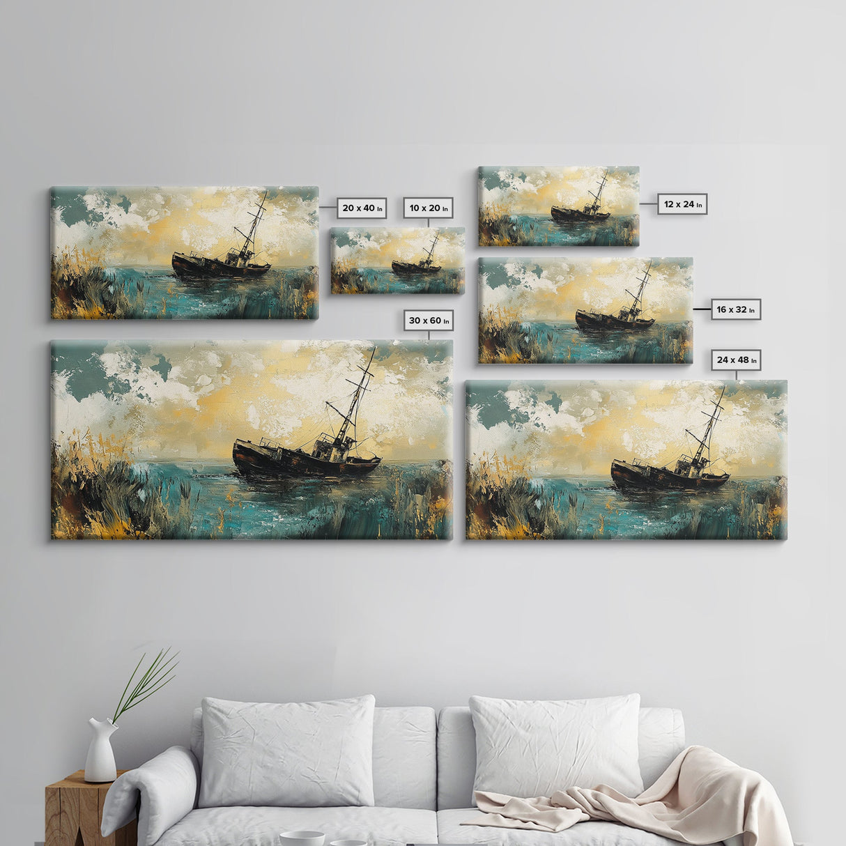 Shipwreck Painting, nautical painting, coastal wall art, moody art, fisherman painting, original painting, framed canvas print