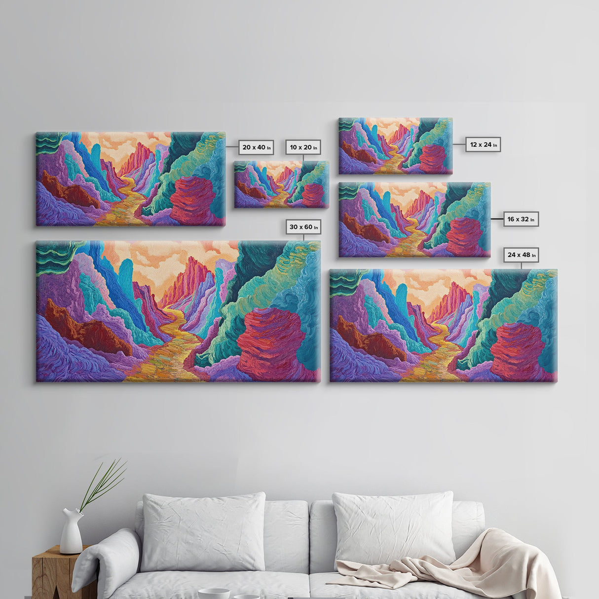 Vibrant canyon, abstract rocks, Canvas Print, mountain painting, southwest wall art, extra wide art, geometric wall art