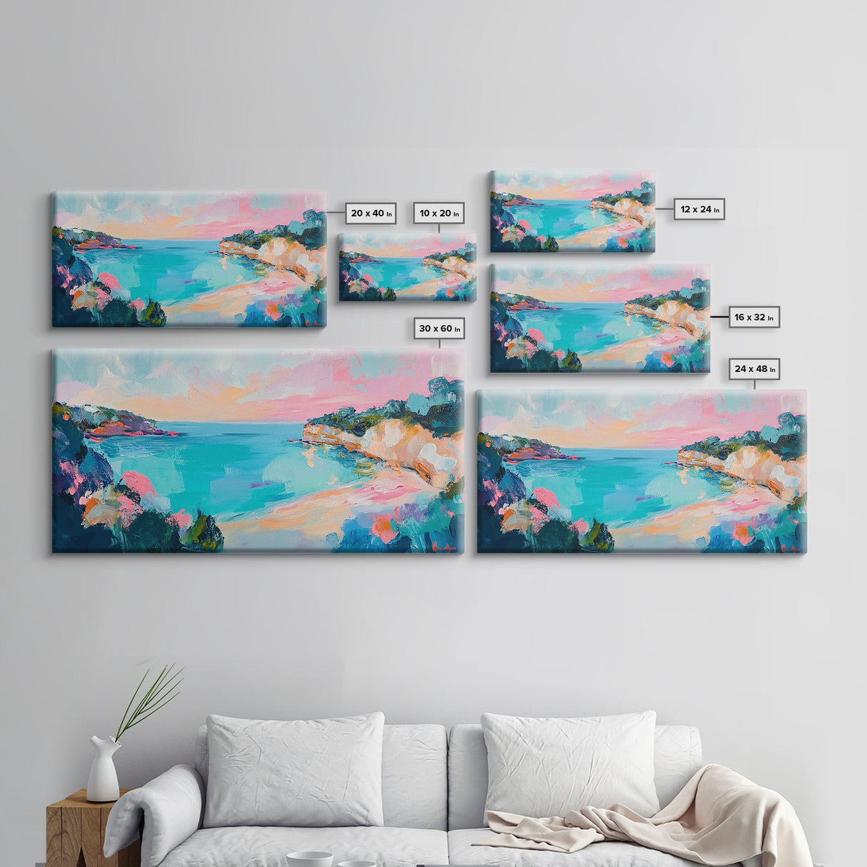 Pastel Ocean, Colorful Coastal Painting, Seascape Art, Nautical Decor, Coastal Cowgirl Wall Art, Canvas Print, Extra Wide Art