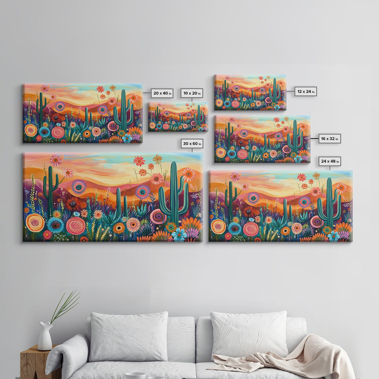 Southwest Desert Art, Boho Art, Wildflower Painting, Pink Orange Wall Art, Colorful Wall Art, Above Bed Wall Art, Canvas Print