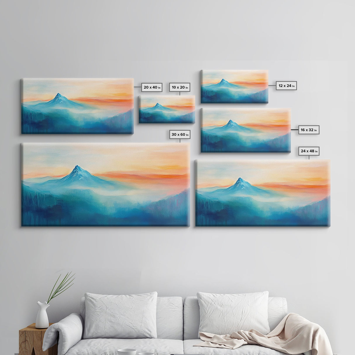 Mountain Landscape Art, Smoky Mountain Art, Blue and Green Wall Art, Nature Wall Art, Rustic Decor, Minimalist Art, Framed Canvas Print