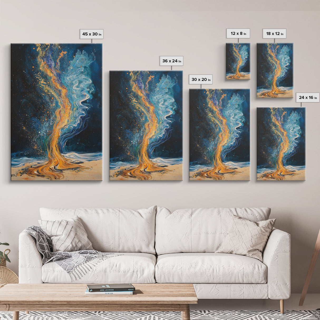 Fire and water, moody art, sacred geometry wall art, phoenix metal art, framed canvas print, abstract cosmic painting, mystical decor