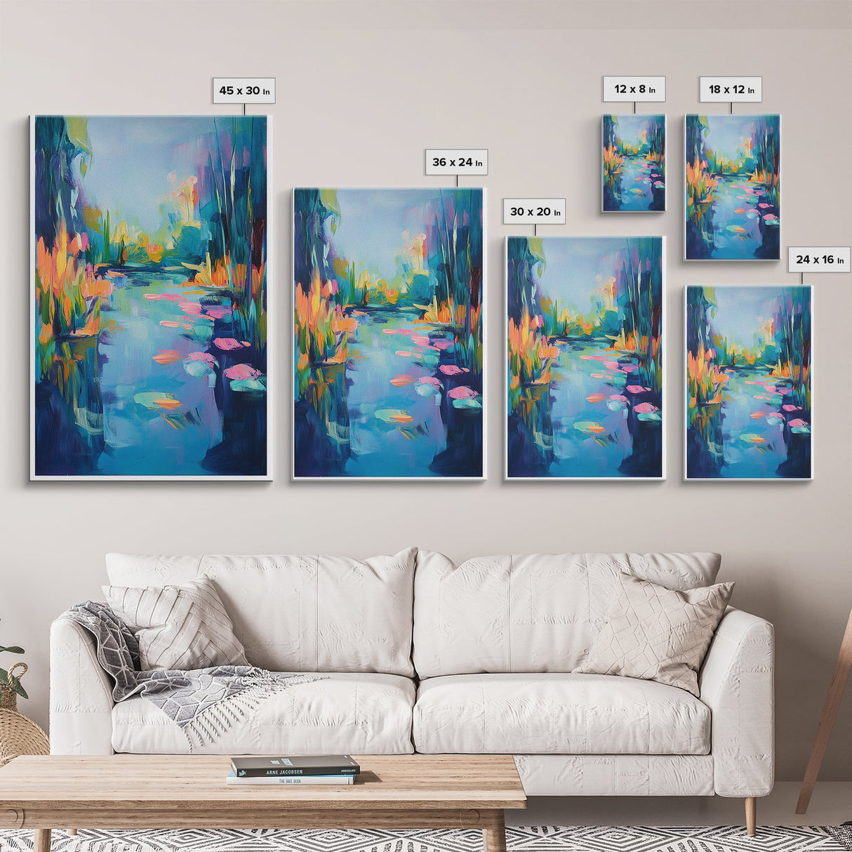 Water Lily Painting, Impressionist Landscape, Tranquil Pond Art, Botanical Prints, Nature Wall Art, Canvas Print
