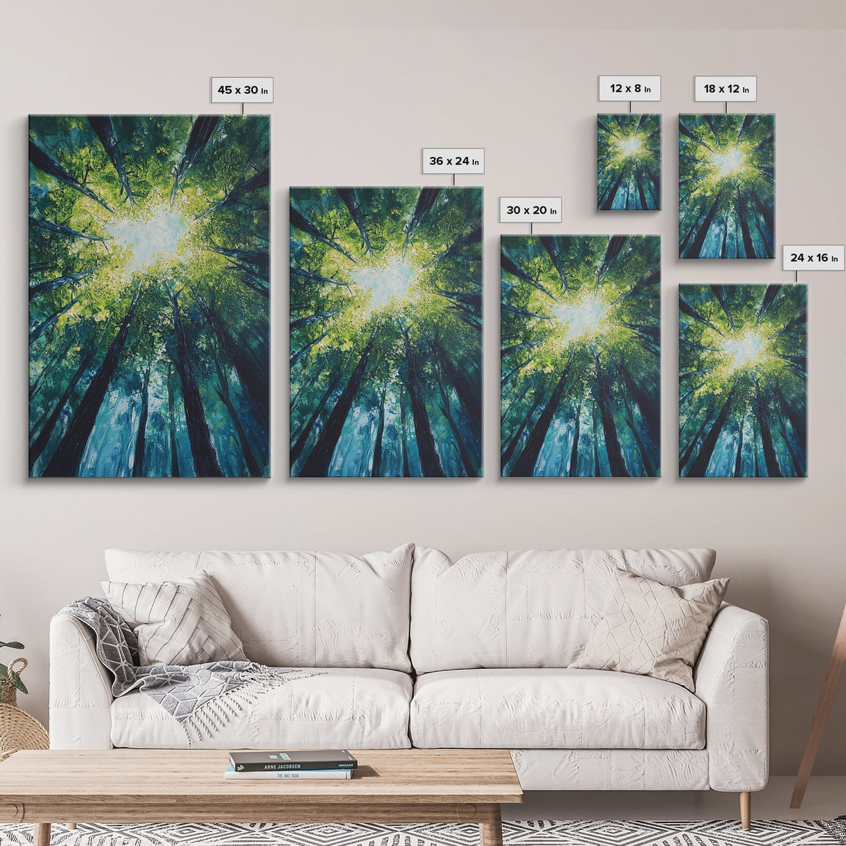 Looking Up, birch tree painting, nature wall art, green wall art, botanical prints, rustic wall art, framed canvas print, zen art