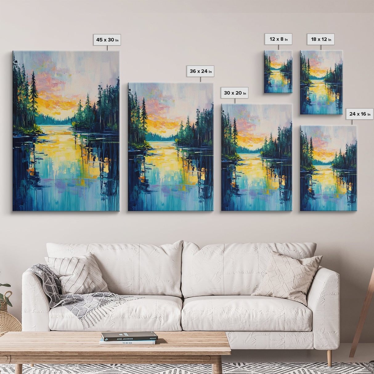 Golden Glow, lake Tahoe art, mountain painting, landscape painting, above bed wall art, framed canvas print, panoramic painting