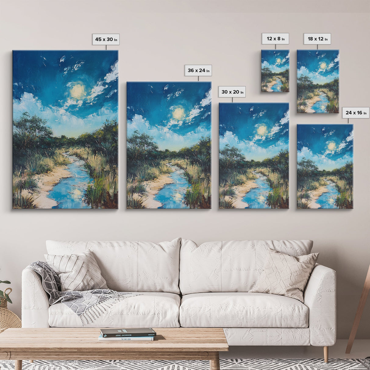Moonlit Marsh, Moody Art, Coastal Landscape Art, Blue and Green Wall Art, Rustic Wall Art, Framed Canvas Print, Gift Idea