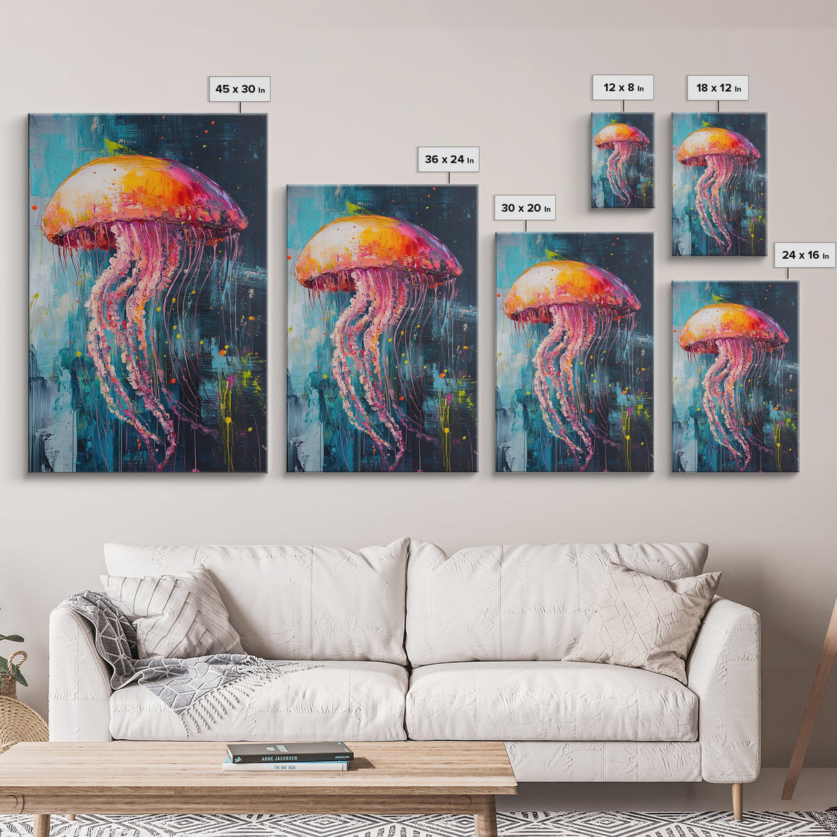 Vibrant Jellyfish Art, Coastal Wall Art, Ocean Life Painting, Whimsical Art, Teal Wall Art, Nautical Decor, Framed Canvas Print