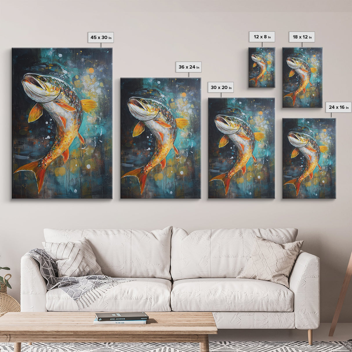 Vibrant Trout Art, Fly Fishing Art, Lake Tahoe Art, Rustic Wall Art, Nature Inspired Decor, Fisherman Gift, Canvas Print