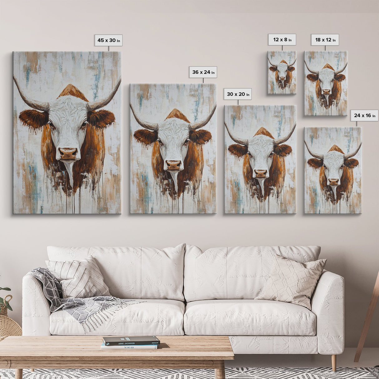 Longhorn, Rustic, Western, Framed Canvas Print, bull and bear art, rustic wall art, farmhouse art, moody art, vintage horse art