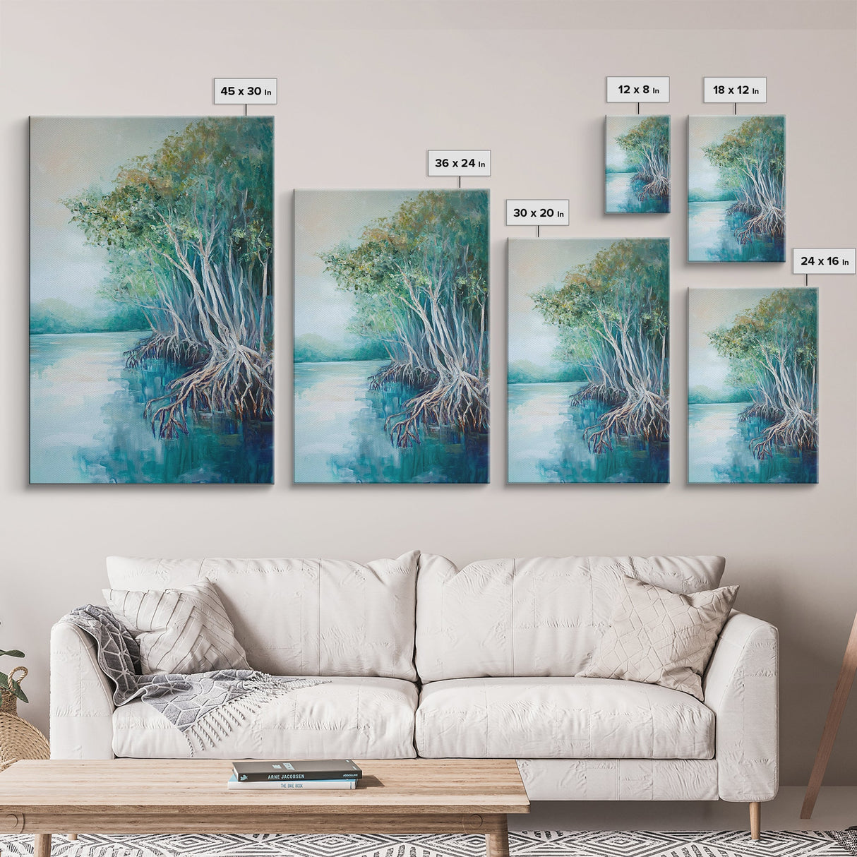 Mangrove Trees, coastal landscape art, tropical art, teal wall art, beach house decor, nautical wall art, Canvas Print, extra wide art