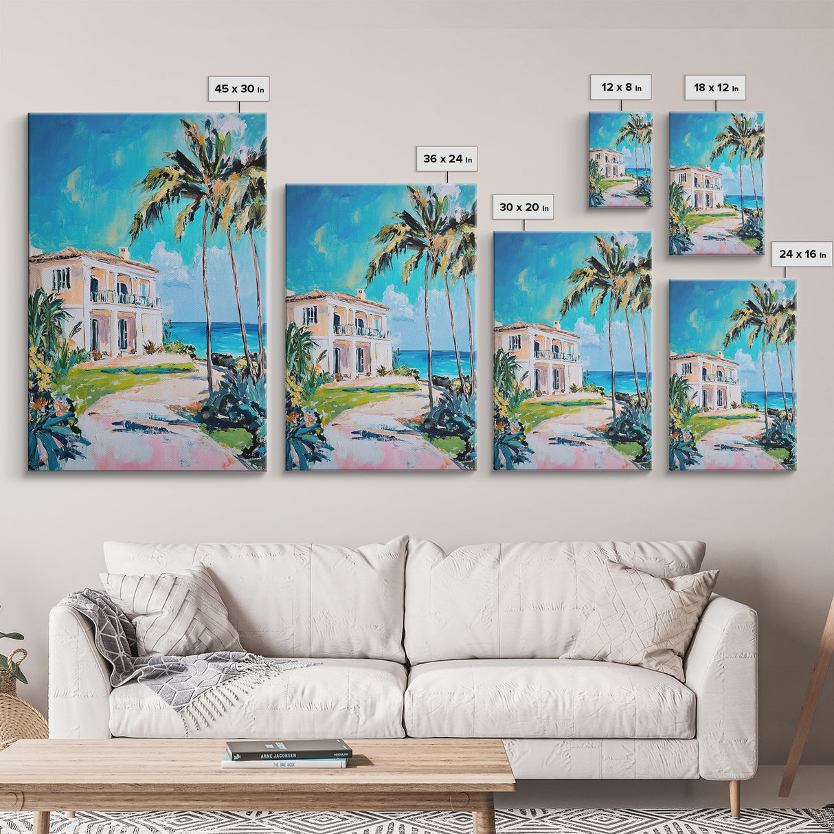 Palm Tree Art, Tropical House Painting, Coastal Landscape Art, Framed Canvas Print, Nautical Painting, Coastal Decor, Boho Art
